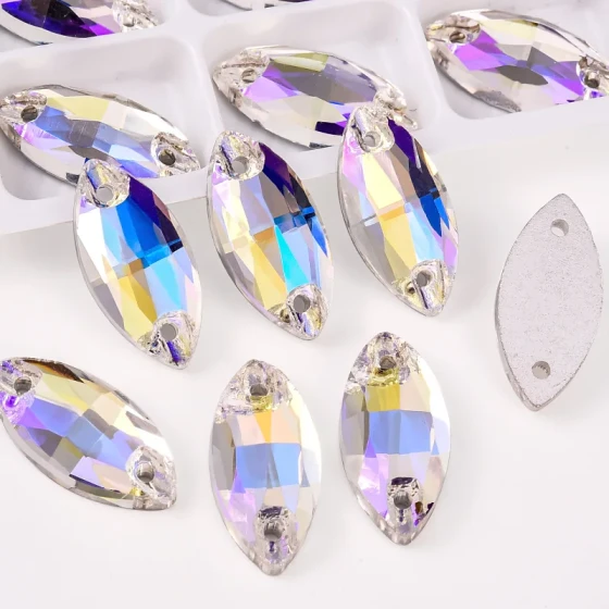 Hot Sale Normal Color Series Navette Shape Glass Crystal Sew on Rhinestone for Performance Costumes